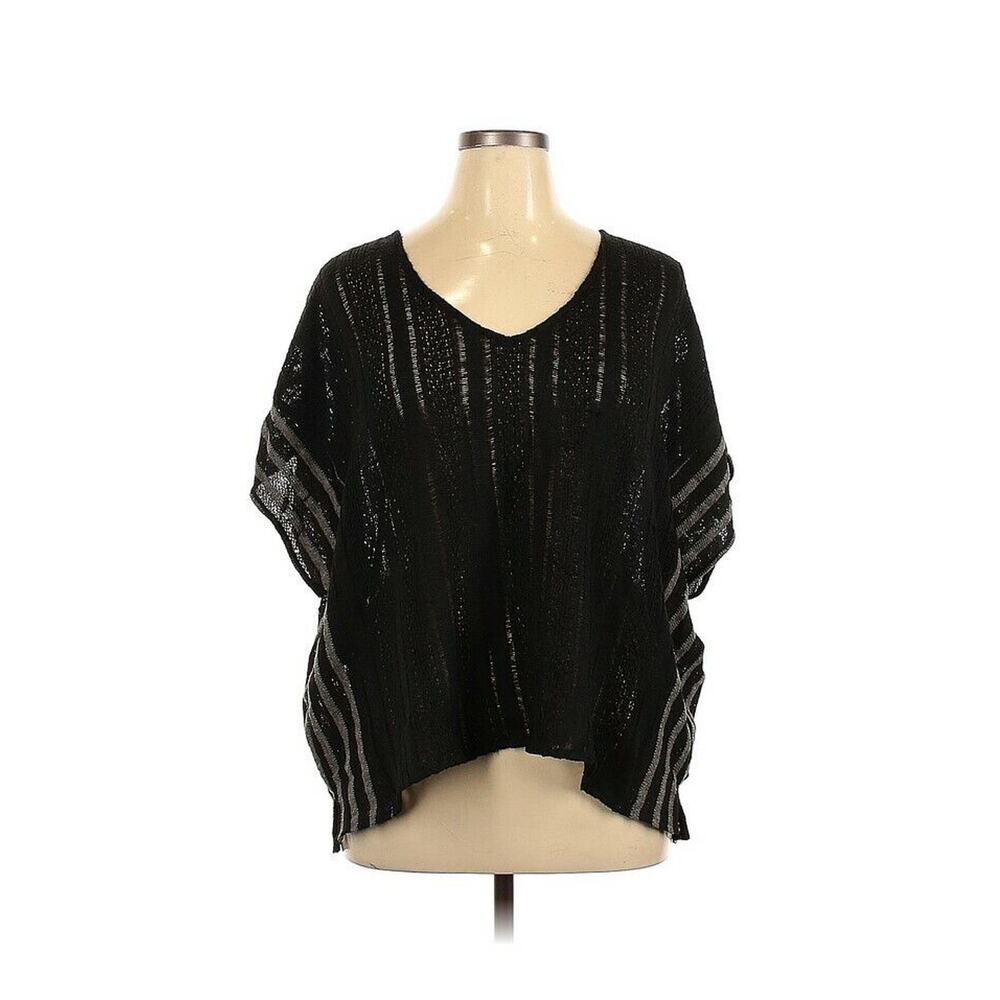 Sanctuary V-Neck Oversize Short Sleeve Knit Top Black Size S 0019